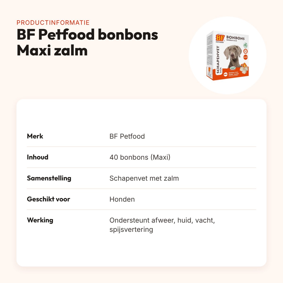 BF Petfood schapenvet bonbons Maxi zalm 40 stuks – voor honden – productinformatie