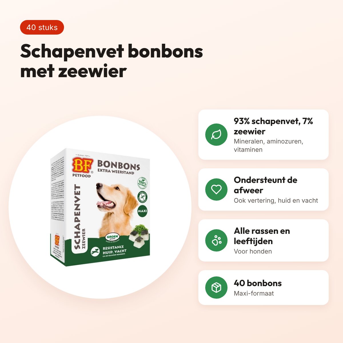 BF Petfood schapenvet bonbons Maxi zeewier 40 stuks – voor honden – voordelen