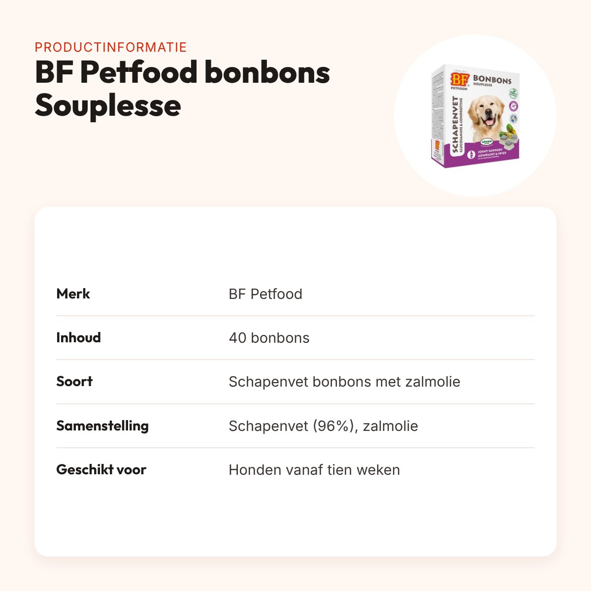 BF Petfood schapenvet bonbons Souplesse 40 stuks – voor grote honden – productinformatie