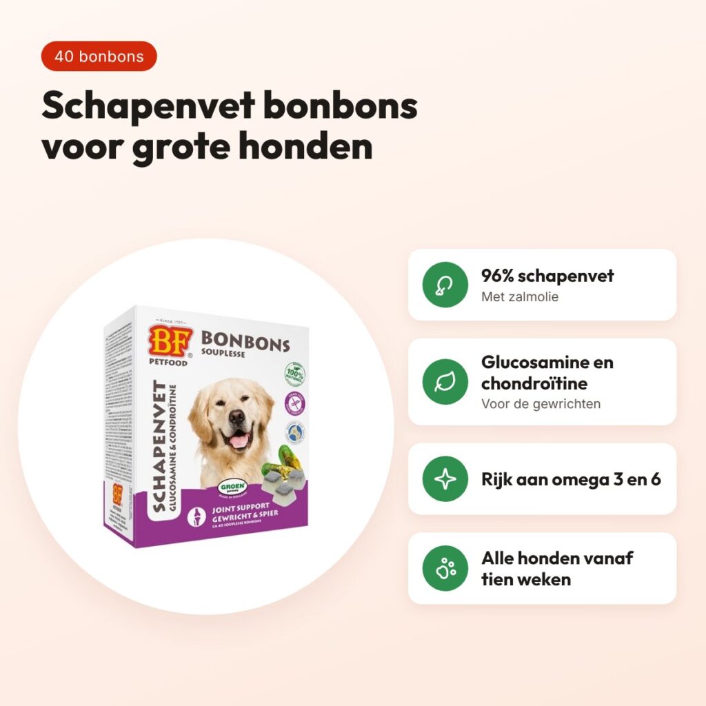 BF Petfood schapenvet bonbons Souplesse 40 stuks – voor grote honden – voordelen