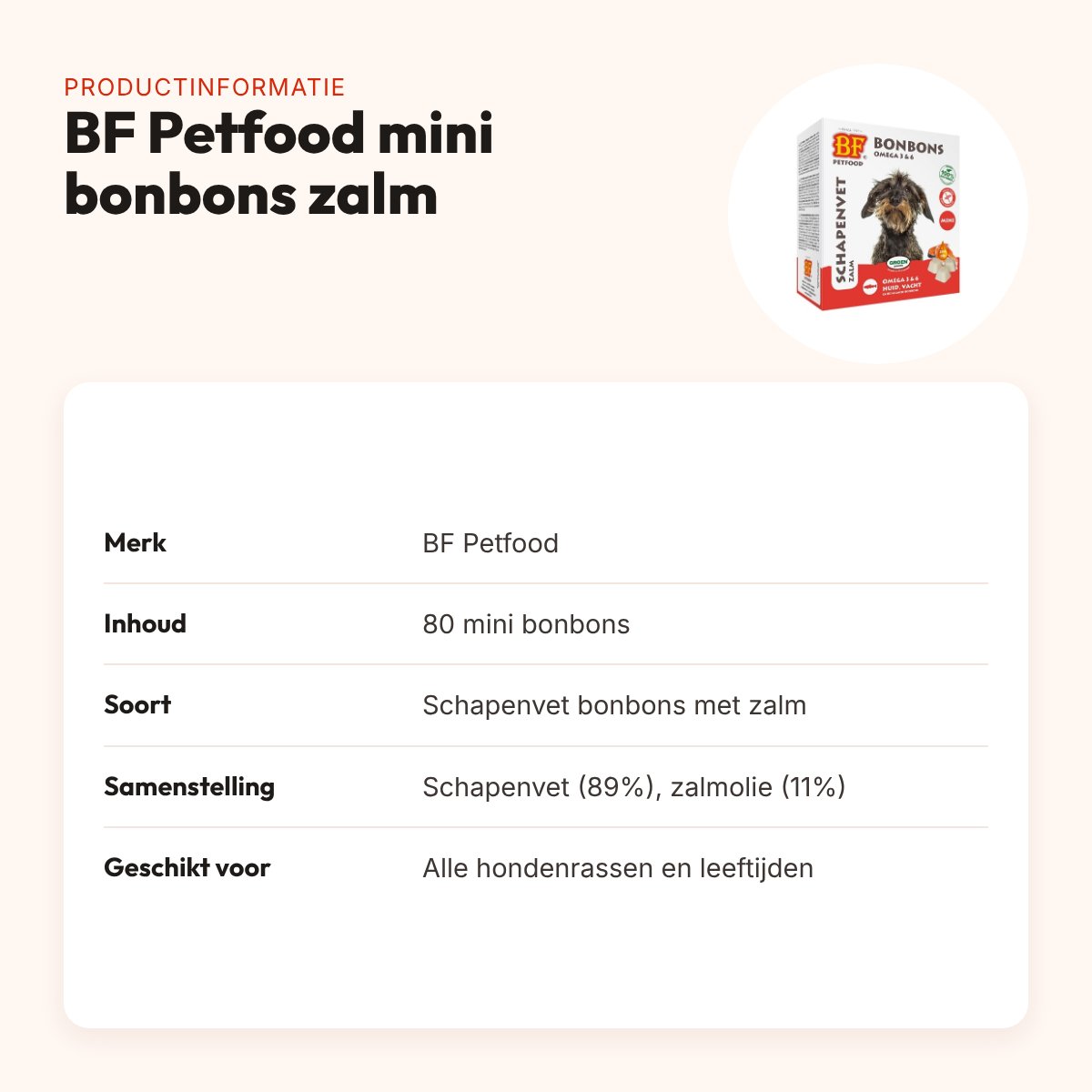 BF Petfood schapenvet mini bonbons zalm 80 stuks – voor honden – productinformatie