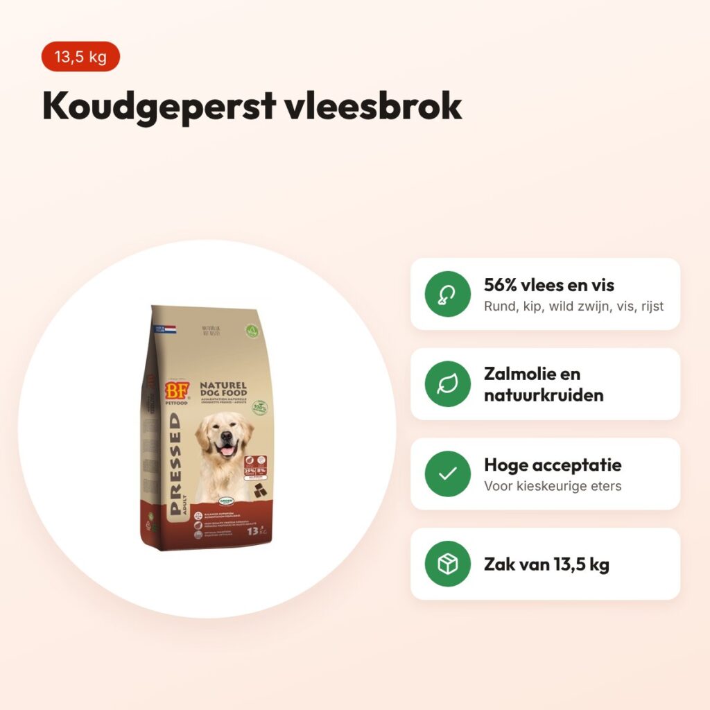BF Petfood Vleesbrok geperst hondenvoer 13,5 kg – koudgeperst – voordelen