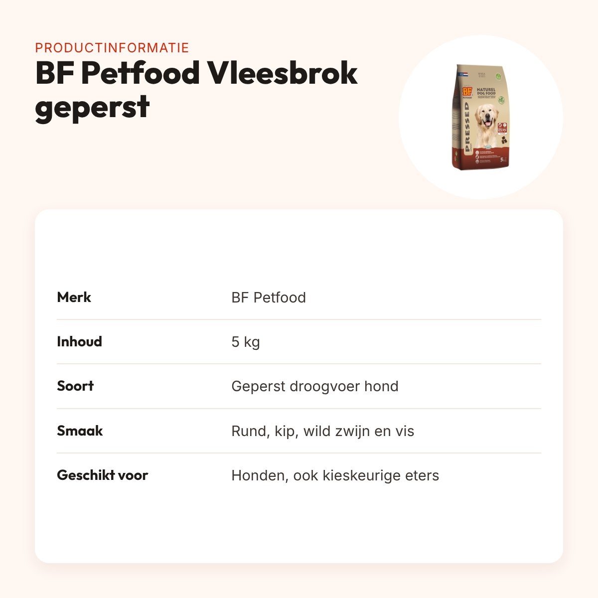 BF Petfood Vleesbrok geperst hondenvoer 5 kg – met zalmolie – productinformatie