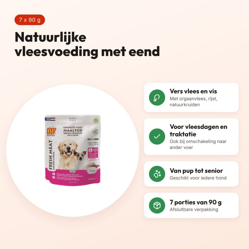 BF Petfood vleesvoeding eend 630 g – portieverpakking 7 x 90 g – voordelen