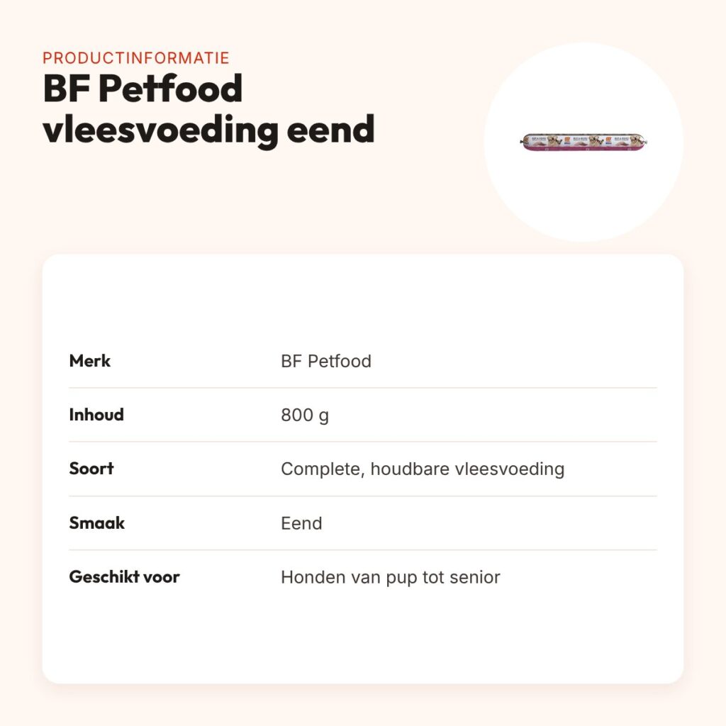 BF Petfood vleesvoeding eend 800 g – natuurlijke hondenvoeding – productinformatie