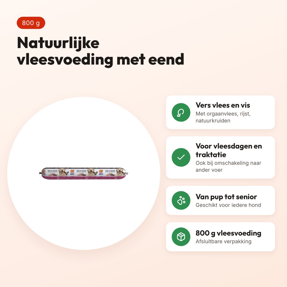 BF Petfood vleesvoeding eend 800 g – natuurlijke hondenvoeding – voordelen