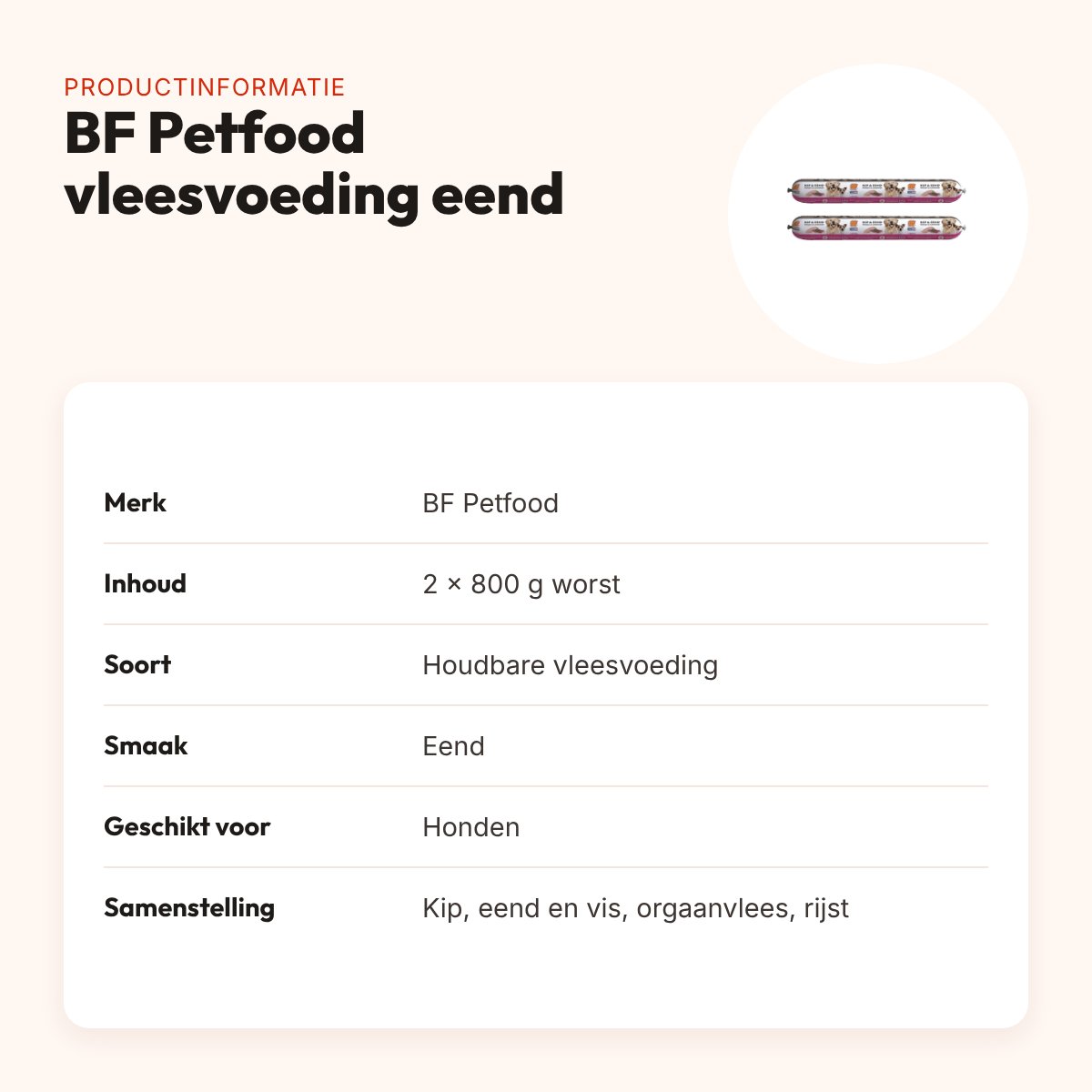 BF Petfood vleesvoeding eend houdbaar hondenvoer 800 g – multipack 2 stuks – productinformatie