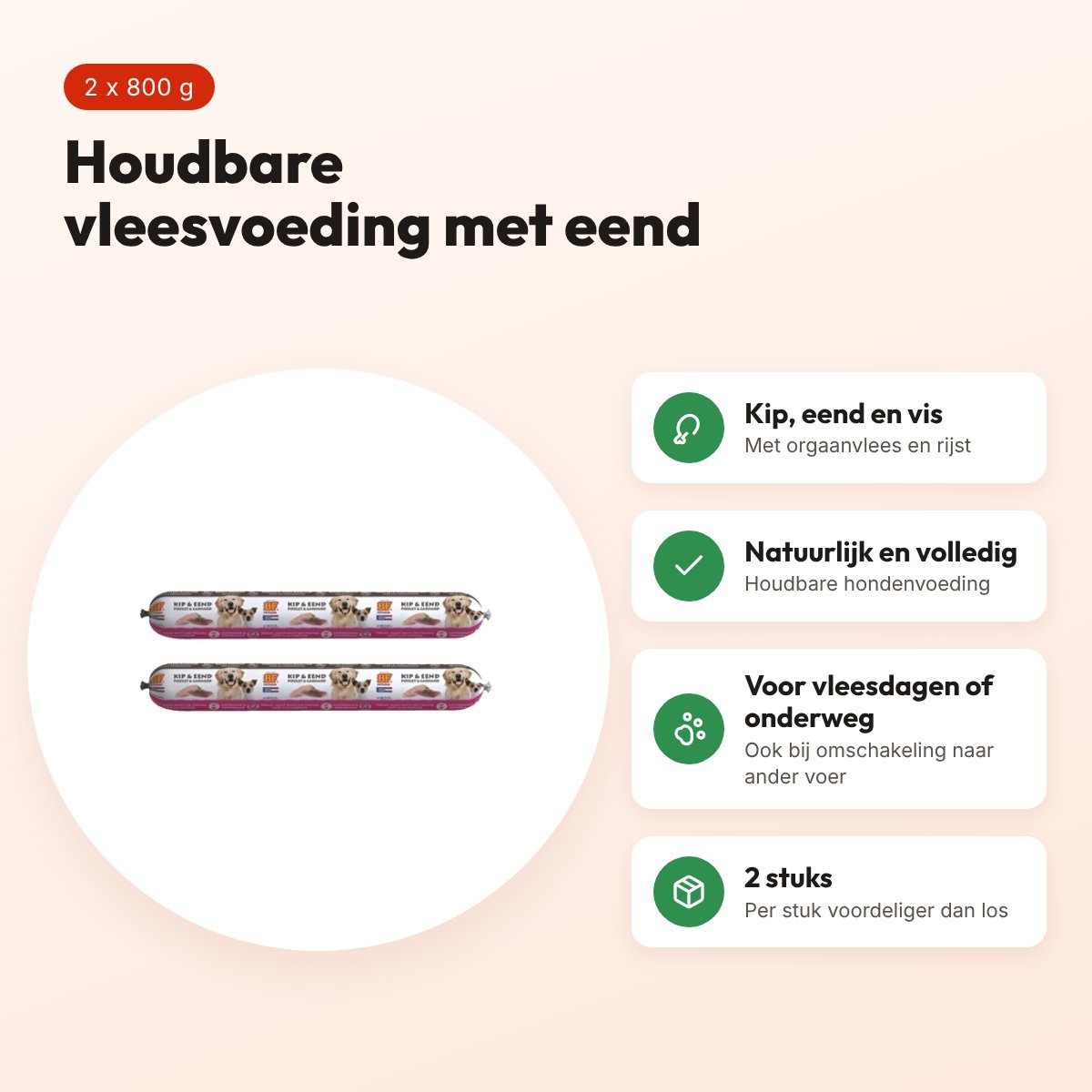 BF Petfood vleesvoeding eend houdbaar hondenvoer 800 g – multipack 2 stuks – voordelen
