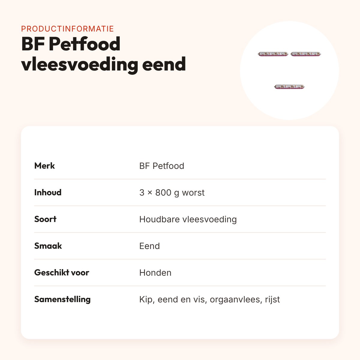 BF Petfood vleesvoeding eend houdbaar hondenvoer 800 g – multipack 3 stuks – productinformatie