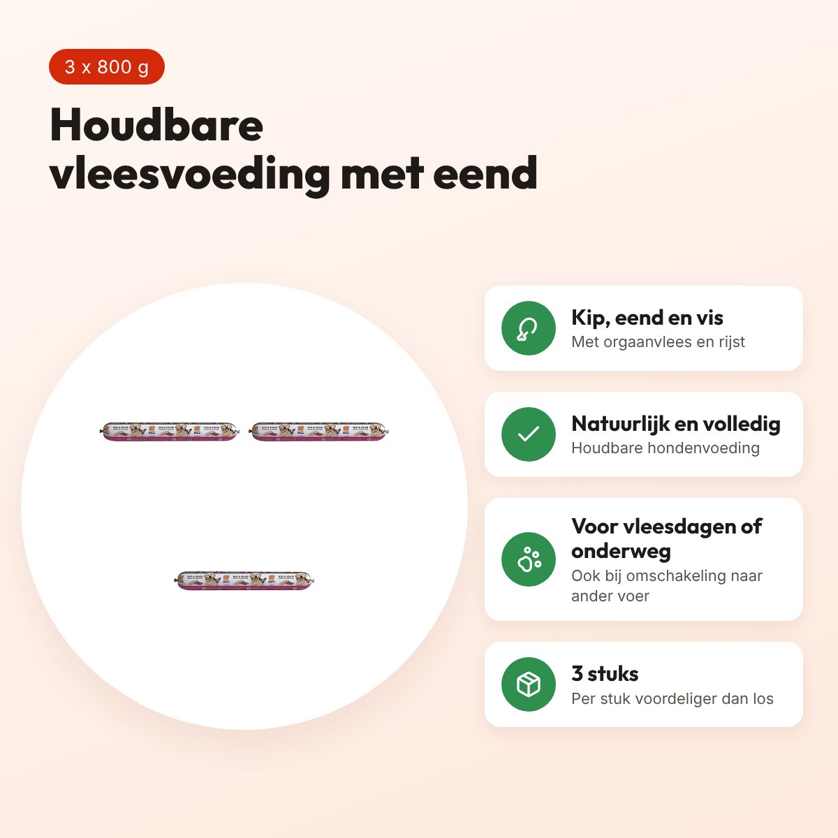 BF Petfood vleesvoeding eend houdbaar hondenvoer 800 g – multipack 3 stuks – voordelen