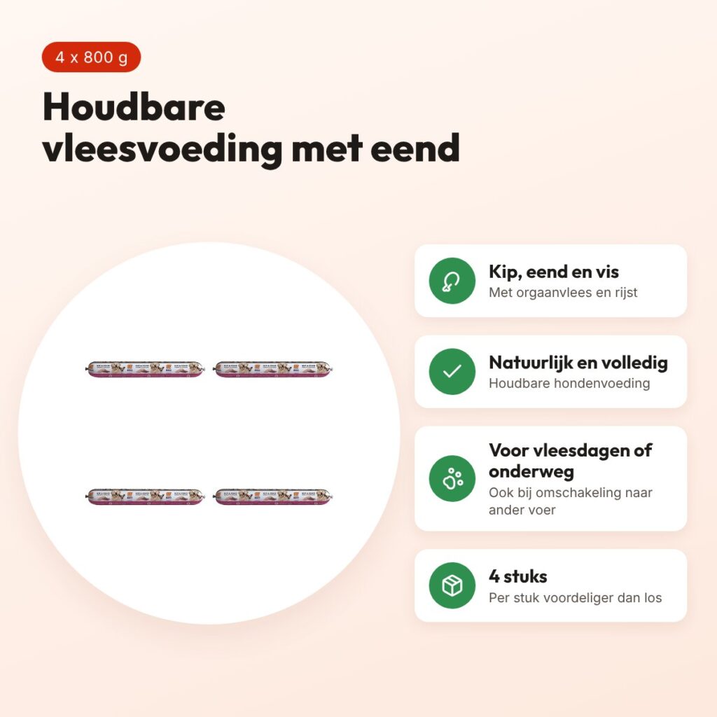 BF Petfood vleesvoeding eend houdbaar hondenvoer 800 g – multipack 4 stuks – voordelen