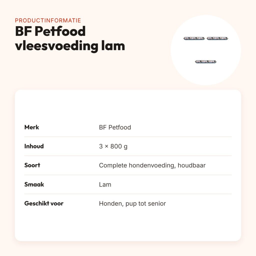 BF Petfood vleesvoeding hond lam 800 g – multipack 3 stuks – productinformatie
