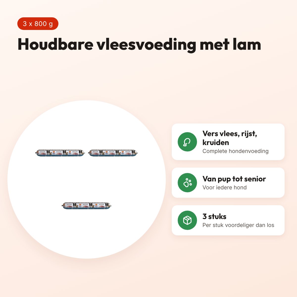 BF Petfood vleesvoeding hond lam 800 g – multipack 3 stuks – voordelen