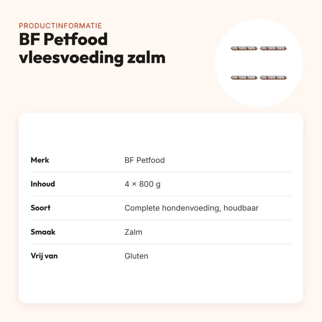 BF Petfood vleesvoeding hond zalm 800 g – glutenvrij, multipack 4 stuks – productinformatie