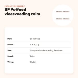 BF Petfood vleesvoeding hond zalm 800 g – glutenvrij, multipack 4 stuks – productinformatie