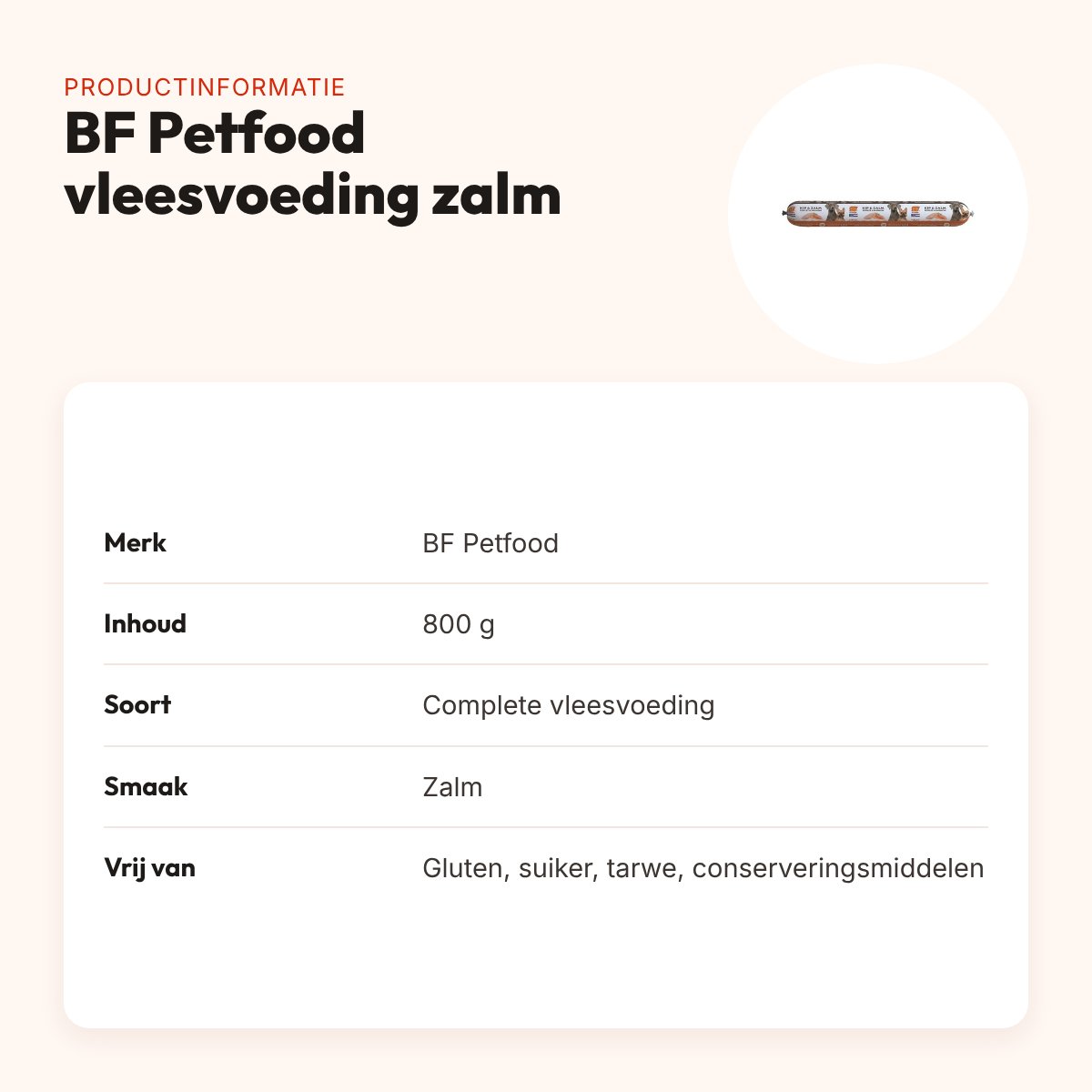 BF Petfood vleesvoeding zalm 800 g – glutenvrij – productinformatie
