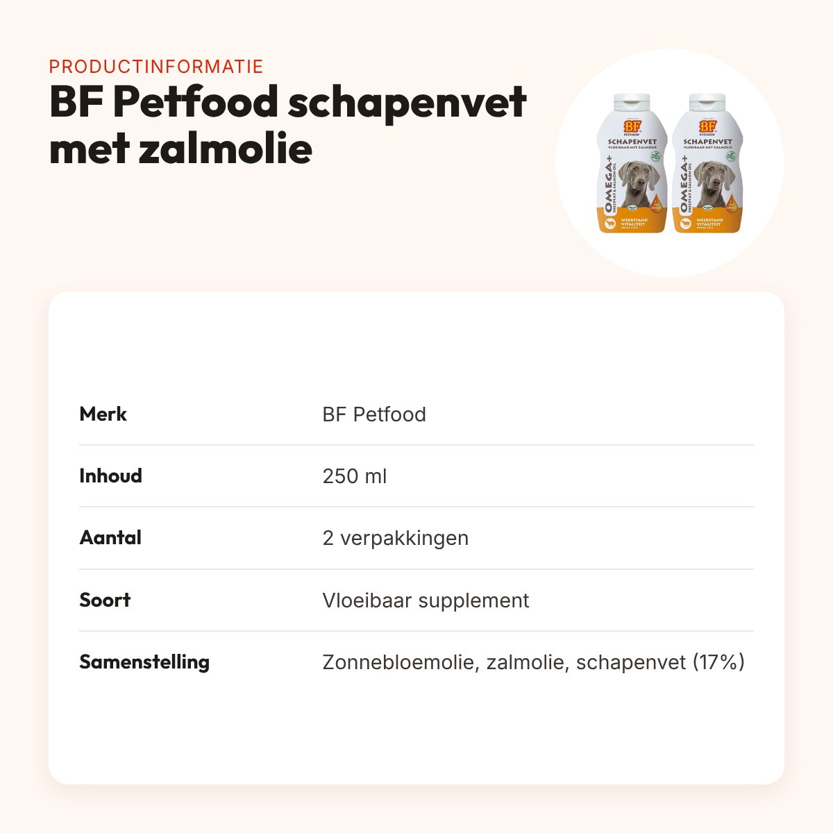 BF Petfood vloeibaar schapenvet met zalmolie 250 ml – multipack 2 stuks – productinformatie