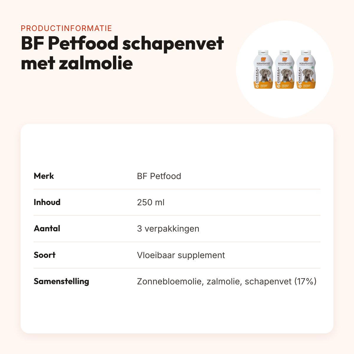 BF Petfood vloeibaar schapenvet met zalmolie 250 ml – multipack 3 stuks – productinformatie