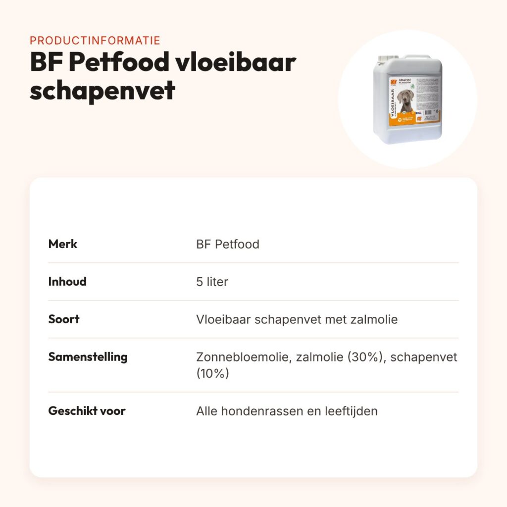 BF Petfood vloeibaar schapenvet met zalmolie 5 liter – voor honden – productinformatie