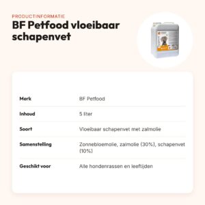 BF Petfood vloeibaar schapenvet met zalmolie 5 liter – voor honden – productinformatie
