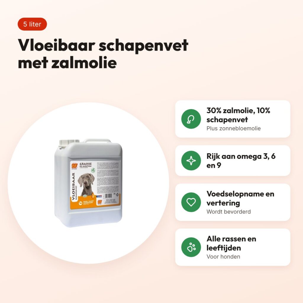 BF Petfood vloeibaar schapenvet met zalmolie 5 liter – voor honden – voordelen