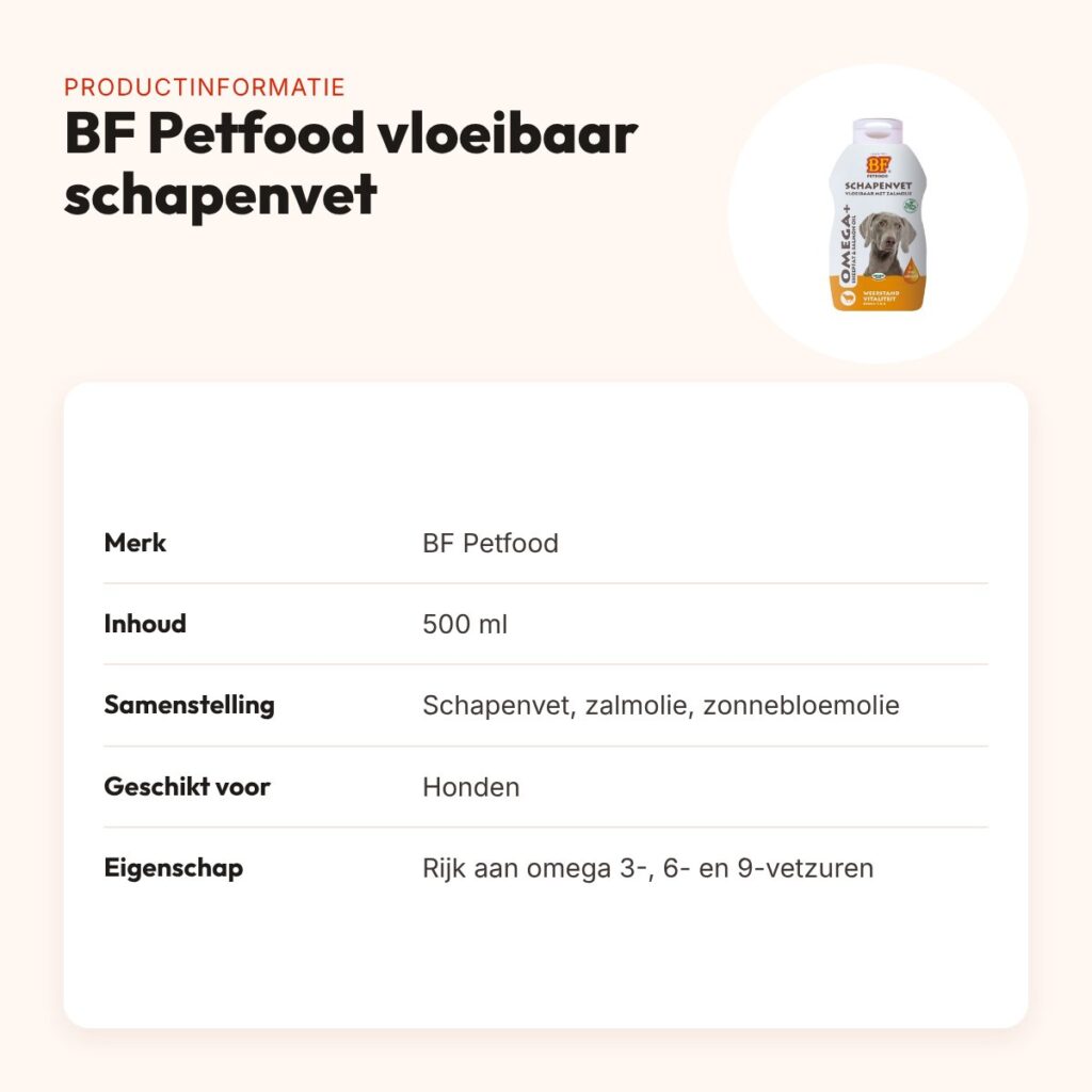 BF Petfood vloeibaar schapenvet met zalmolie 500 ml – voor honden – productinformatie