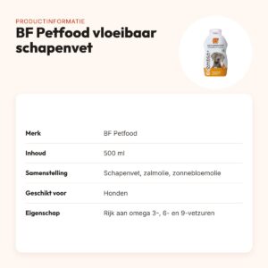BF Petfood vloeibaar schapenvet met zalmolie 500 ml – voor honden – productinformatie