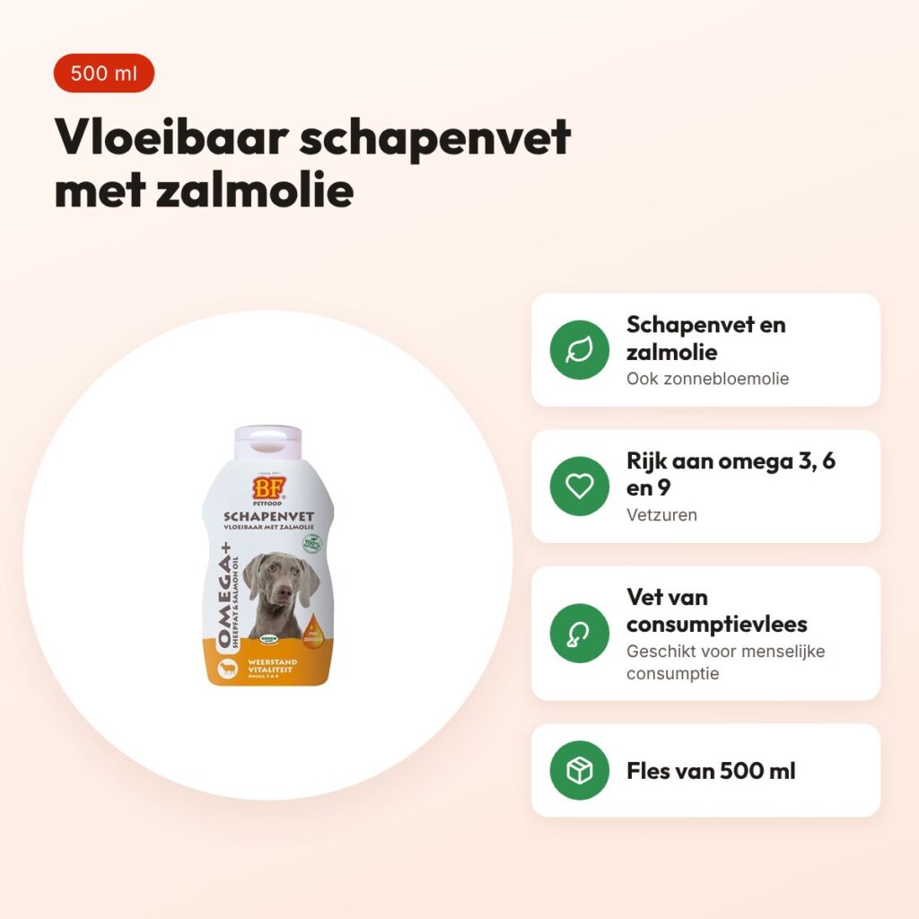 BF Petfood vloeibaar schapenvet met zalmolie 500 ml – voor honden – voordelen