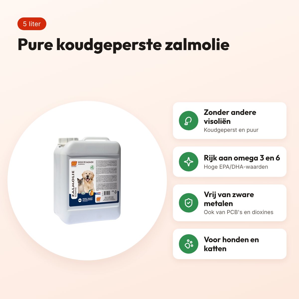 BF Petfood zalmolie 5 liter – koudgeperst, voor honden en katten – voordelen