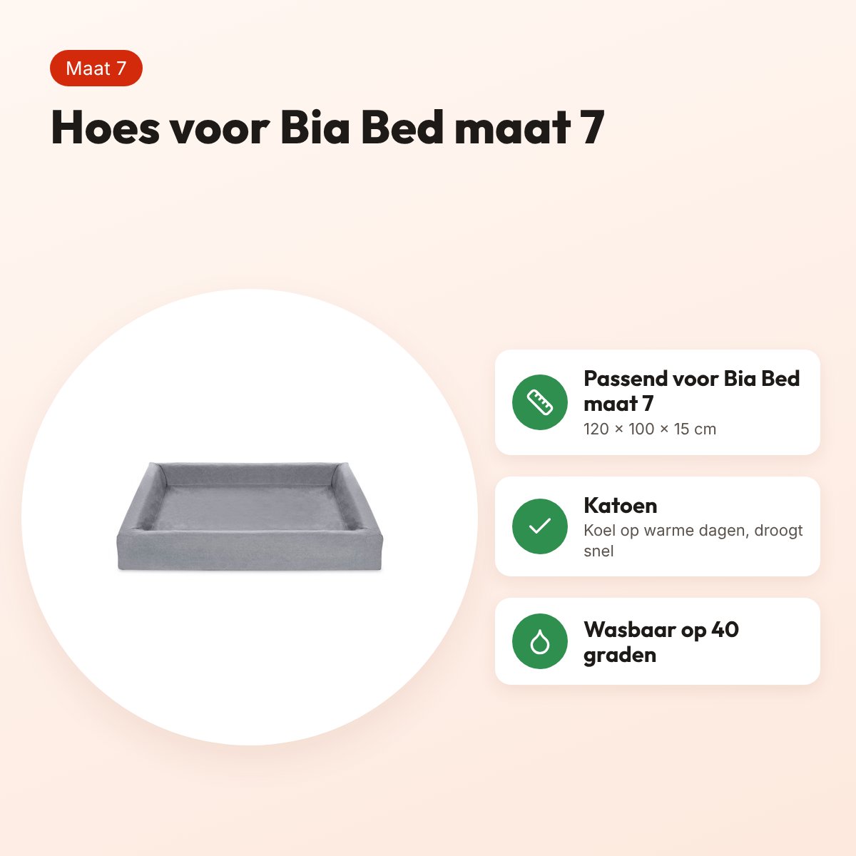 Bia Bed cotton hoes grijs maat 7 (Bia-7) 120 x 100 x 15 cm – katoen – voordelen