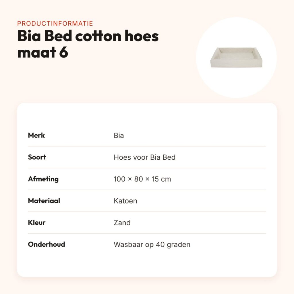 Bia Bed cotton hoes zand maat 6 (Bia-6) 100 x 80 x 15 cm – katoen – productinformatie