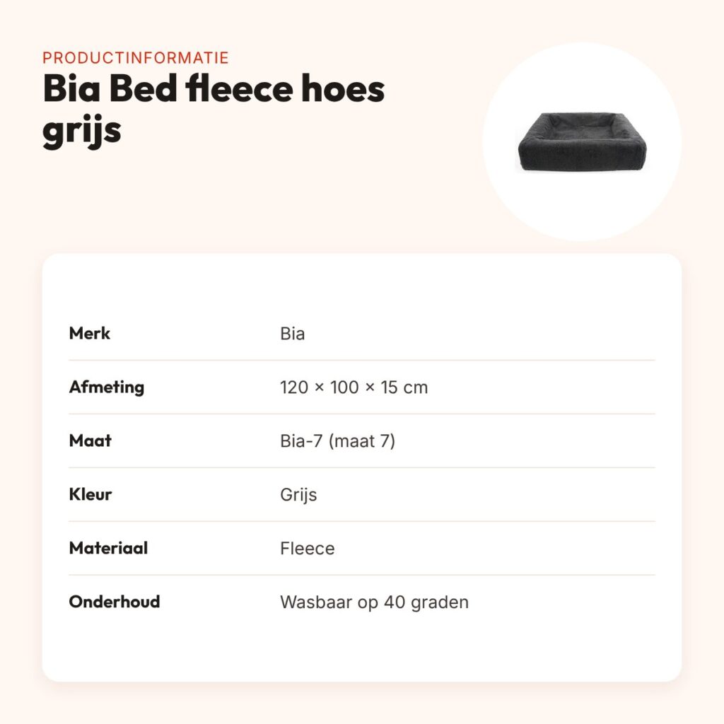 Bia Bed fleece hoes hondenmand grijs 120 x 100 x 15 cm – maat 7 – productinformatie