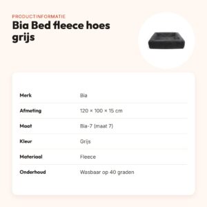 Bia Bed fleece hoes hondenmand grijs 120 x 100 x 15 cm – maat 7 – productinformatie