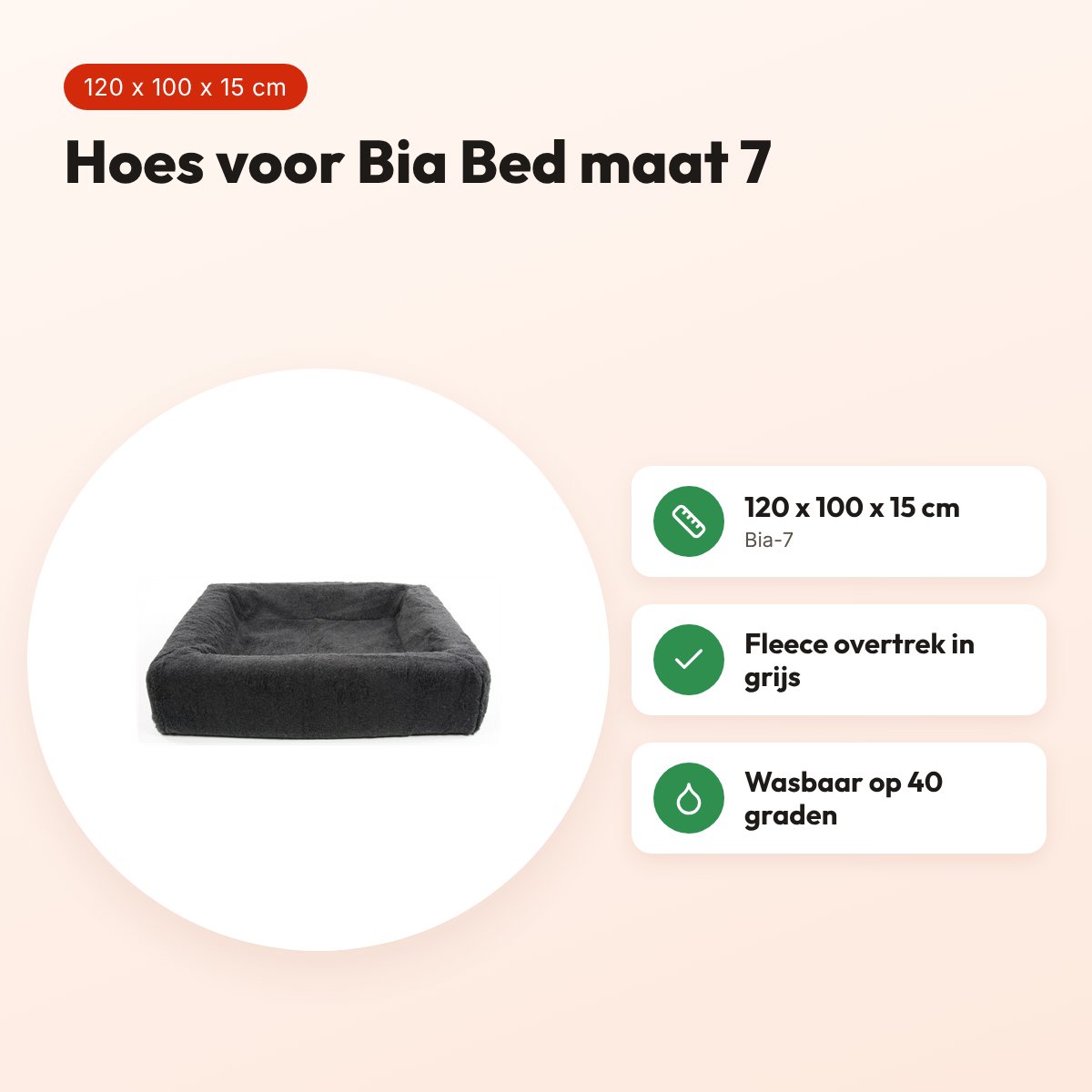 Bia Bed fleece hoes hondenmand grijs 120 x 100 x 15 cm – maat 7 – voordelen