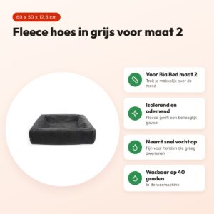 Bia Bed fleece hoes hondenmand grijs 60 x 50 x 12,5 cm – maat 2 – voordelen