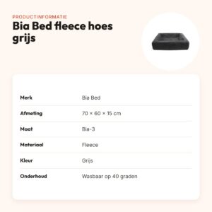 Bia Bed fleece hoes hondenmand grijs 70 x 60 x 15 cm – maat 3 – productinformatie