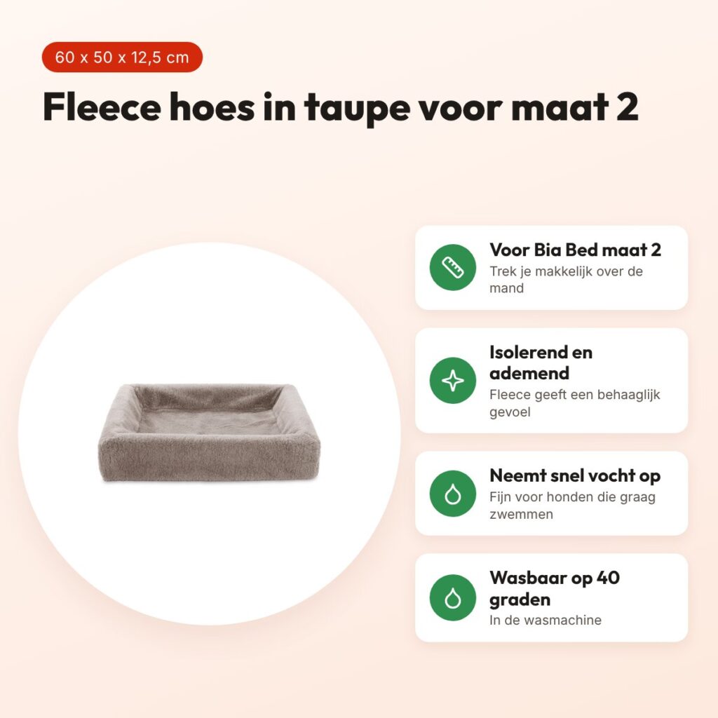 Bia Bed fleece hoes hondenmand taupe 60 x 50 x 12,5 cm – maat 2 – voordelen