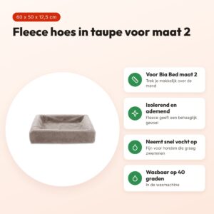 Bia Bed fleece hoes hondenmand taupe 60 x 50 x 12,5 cm – maat 2 – voordelen