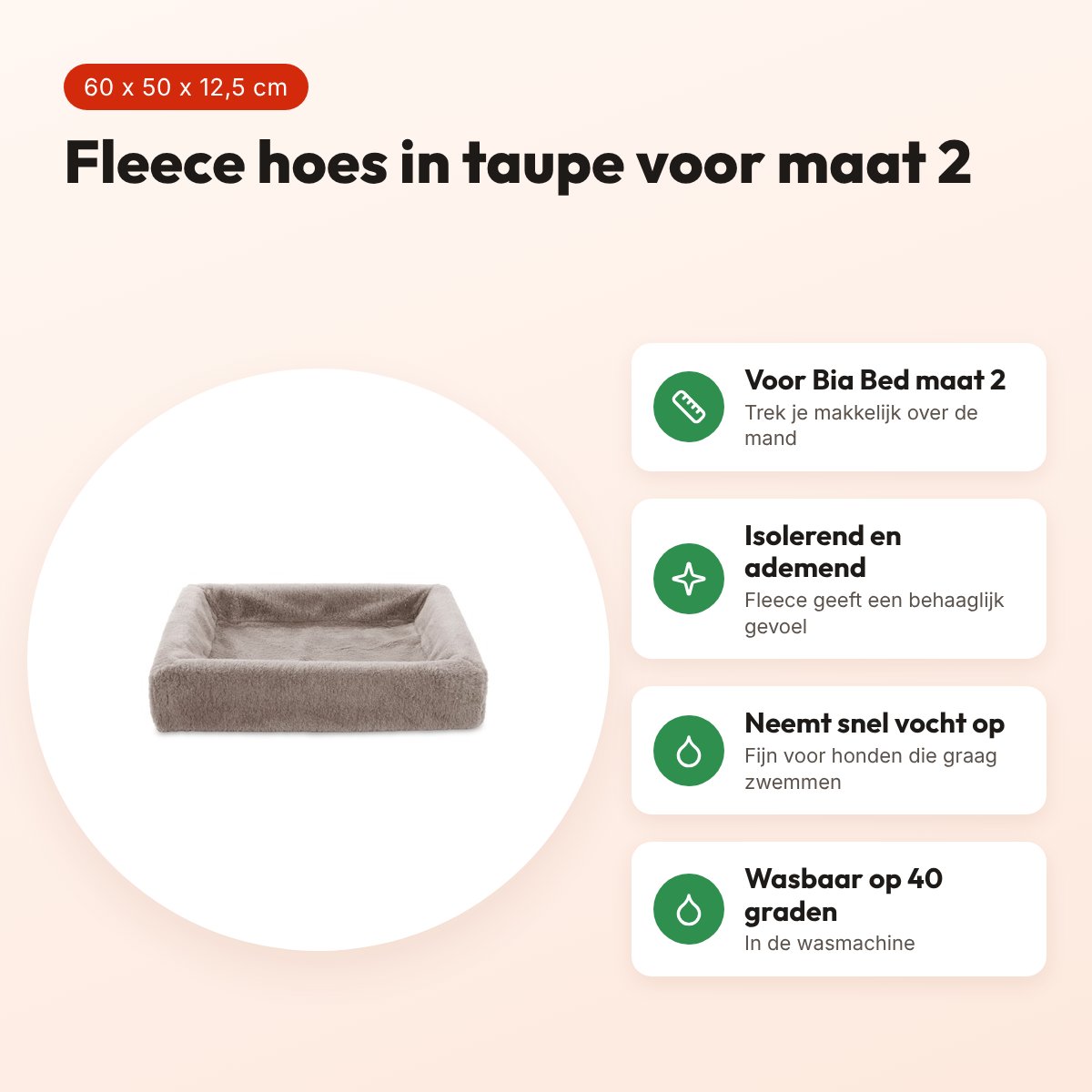 Bia Bed fleece hoes hondenmand taupe 60 x 50 x 12,5 cm – maat 2 – voordelen