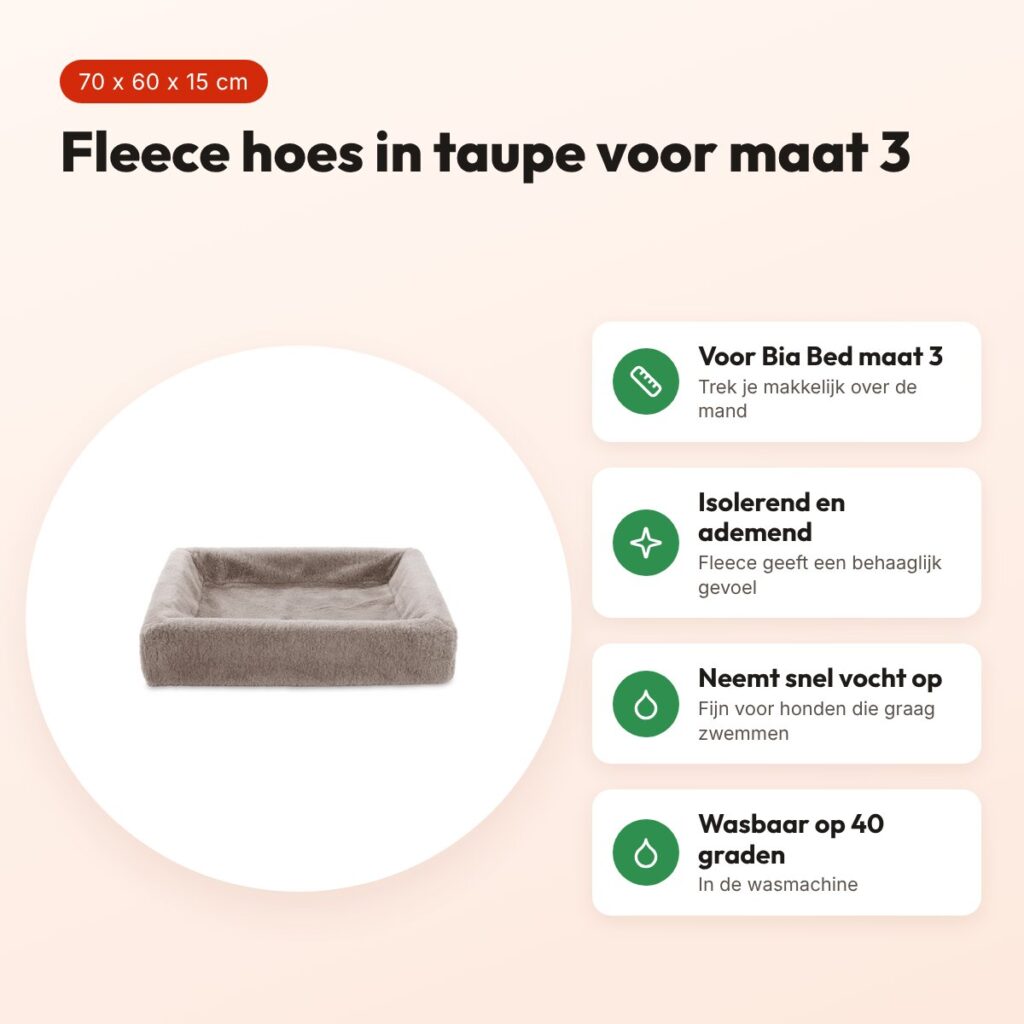 Bia Bed fleece hoes hondenmand taupe 70 x 60 x 15 cm – maat 3 – voordelen