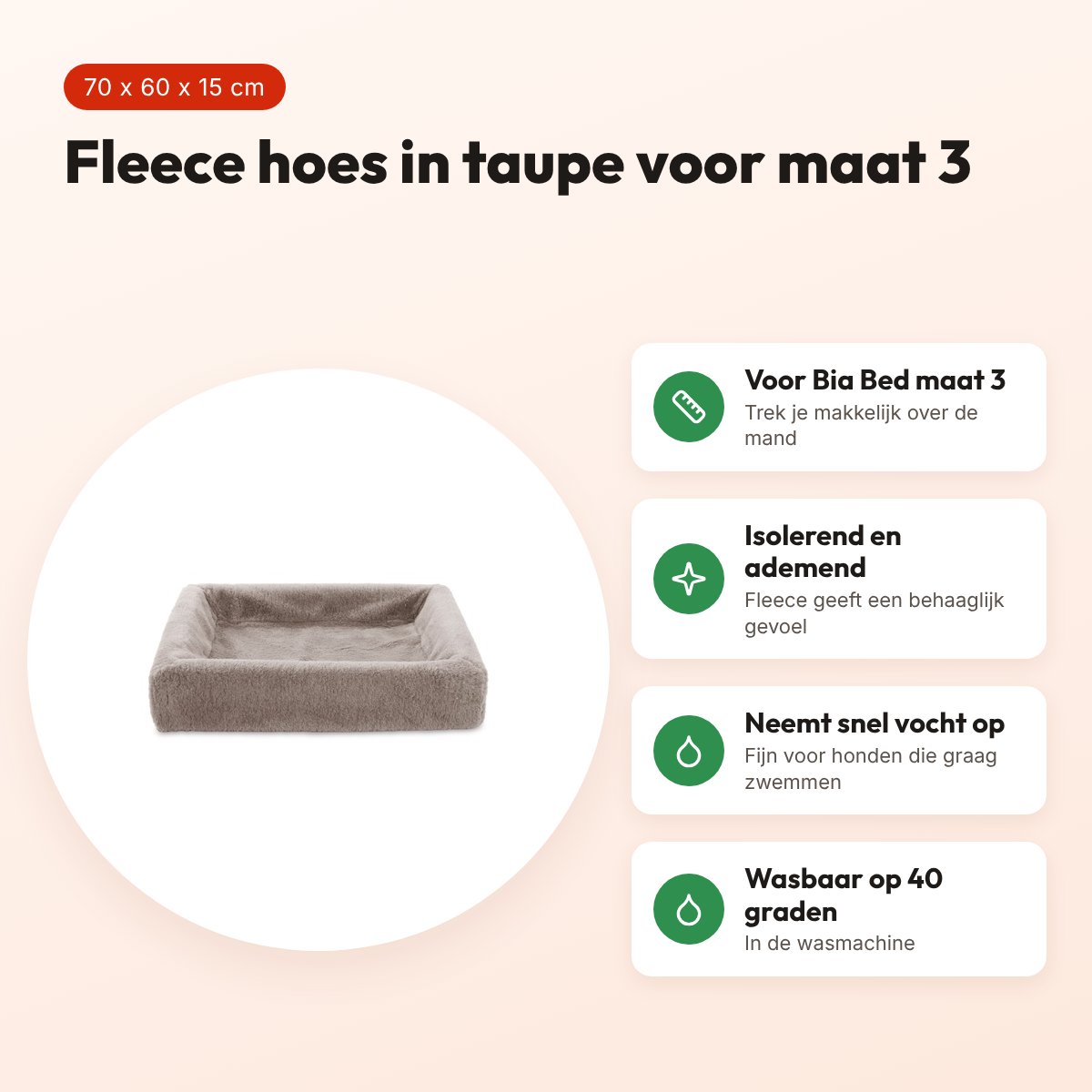 Bia Bed fleece hoes hondenmand taupe 70 x 60 x 15 cm – maat 3 – voordelen