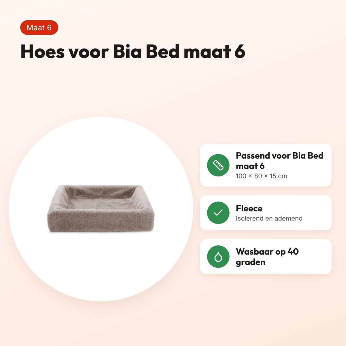Bia Bed fleece hoes taupe maat 6 (Bia-6) 100 x 80 x 15 cm – wasbaar – voordelen