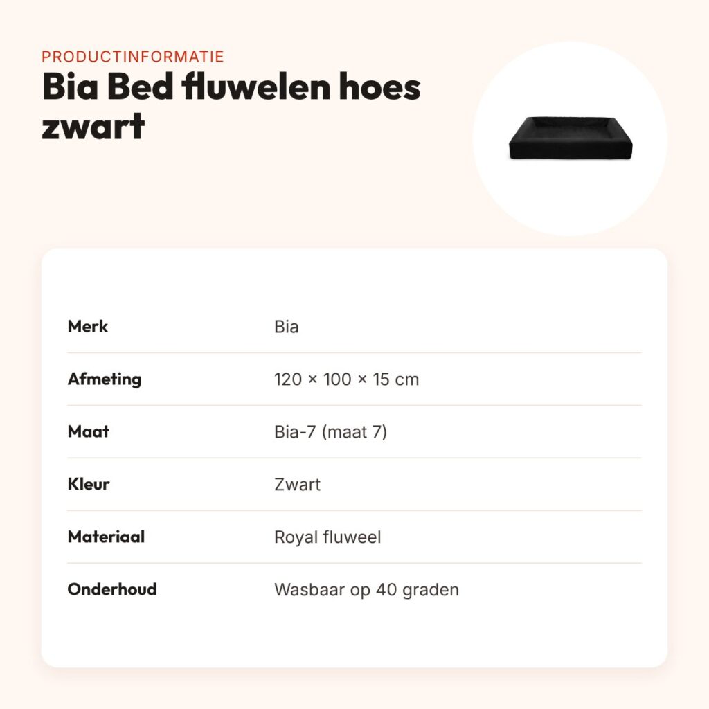 Bia Bed fluwelen hoes hondenmand zwart 120 x 100 x 15 cm – maat 7 – productinformatie