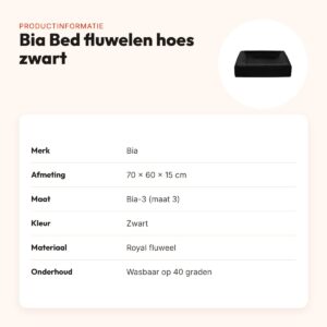 Bia Bed fluwelen hoes hondenmand zwart 70 x 60 x 15 cm – maat 3 – productinformatie