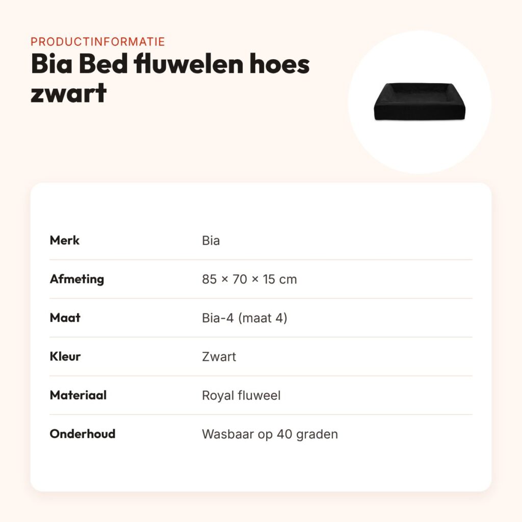 Bia Bed fluwelen hoes hondenmand zwart 85 x 70 x 15 cm – maat 4 – productinformatie