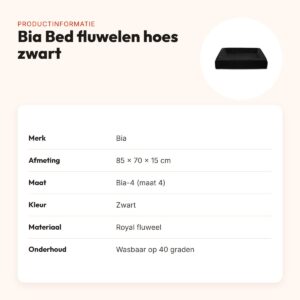 Bia Bed fluwelen hoes hondenmand zwart 85 x 70 x 15 cm – maat 4 – productinformatie