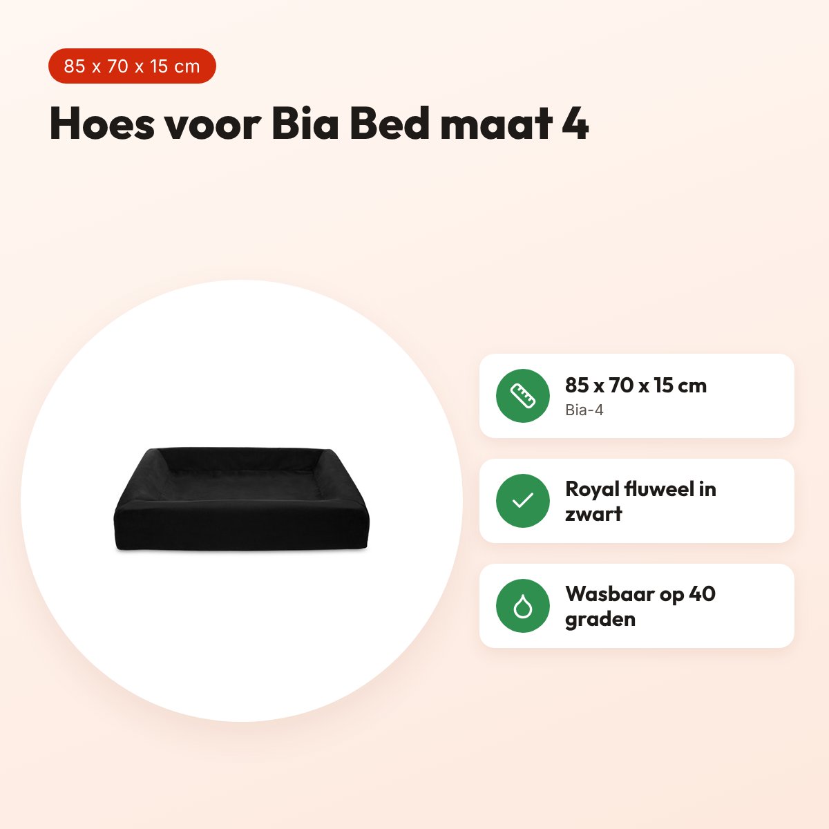 Bia Bed fluwelen hoes hondenmand zwart 85 x 70 x 15 cm – maat 4 – voordelen