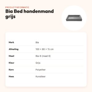 Bia Bed hondenmand grijs 100 x 80 x 15 cm – opstaande rand, maat 6 – productinformatie