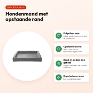 Bia Bed hondenmand grijs 120 x 100 x 15 cm – opstaande rand, maat 7 – voordelen