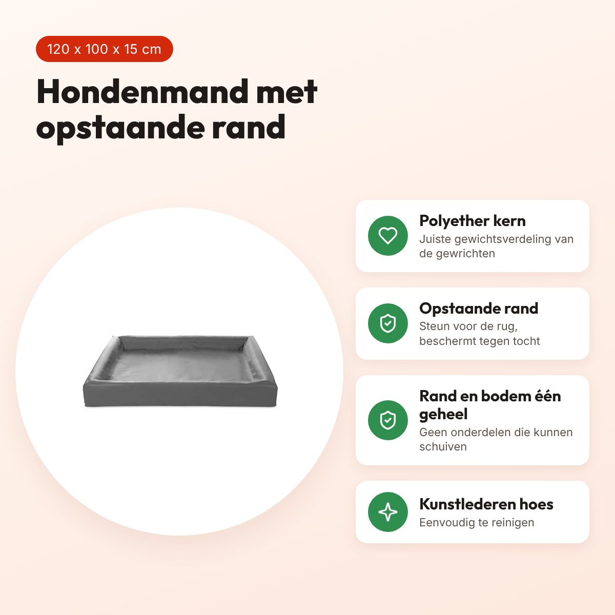 Bia Bed hondenmand grijs 120 x 100 x 15 cm – opstaande rand, maat 7 – voordelen